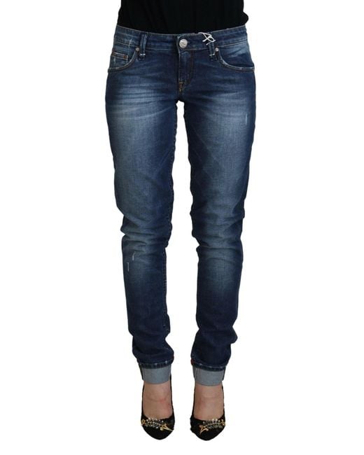 Acht Blue Elegant Washed Low Waist Skinny Jeans
