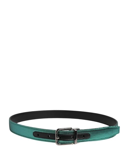 Dolce & Gabbana Green Lurex Polyester Metal Buckle Belt Calf for men