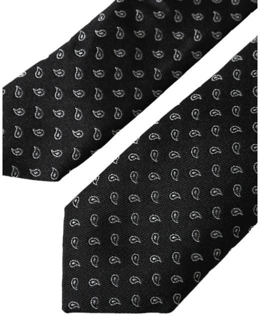 Dolce & Gabbana Black Jacquard Patterned Silk Adjustable Tie for men