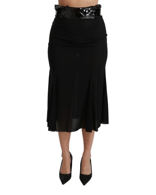 Dolce & Gabbana Black High Waist Mermaid Midi Silk Skirt