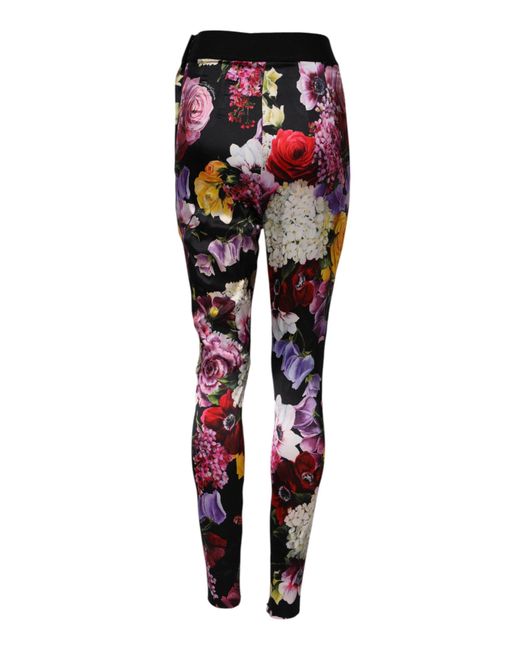 Dolce & Gabbana Red Floral Legging Stretch Waist Pants