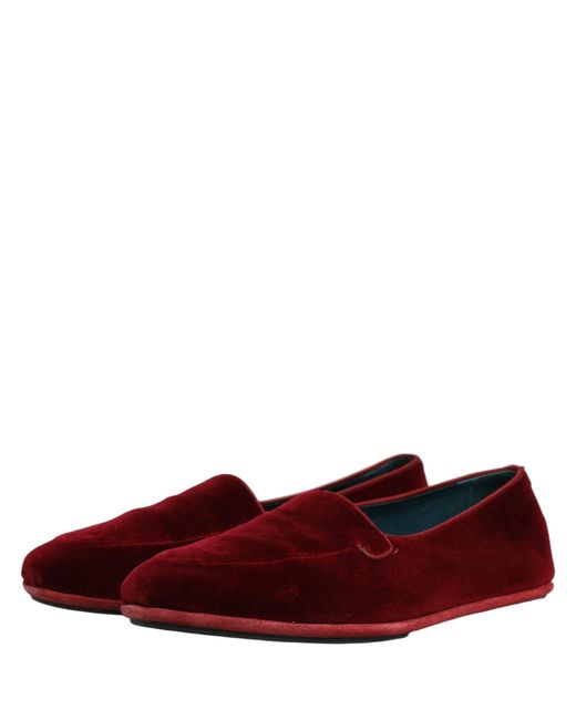 Dolce & Gabbana Red Maroon Velvet Slip On Men Flats Loafers Shoes for men