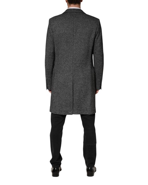 Dolce & Gabbana Black Gray Wool Blend Long Trench Coat Men Jacket for men