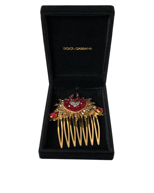 Dolce & Gabbana White Brass Crystal Heart Hair Comb