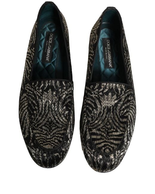 Dolce & Gabbana Black Silver Embellished Dress Loafers Shoes for men