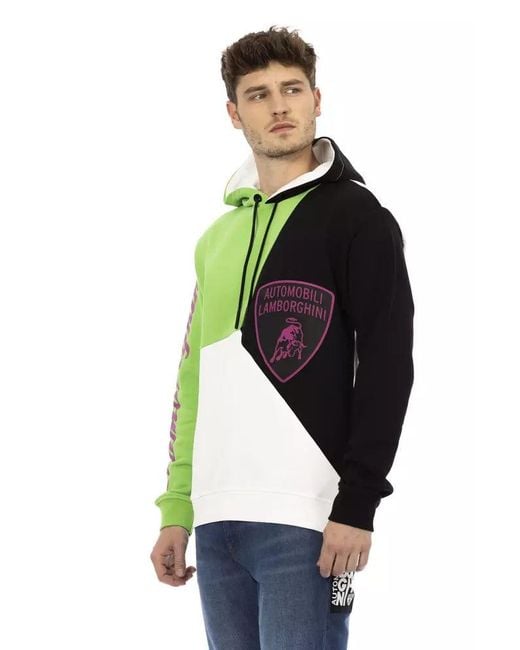 Automobili Lamborghini Green Sleek Hooded Cotton Sweatshirt for men