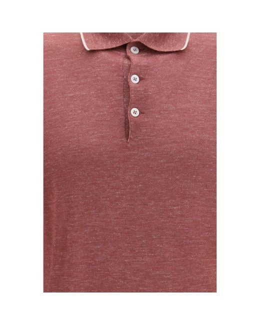 Brunello Cucinelli Red Bordeaux Cashmere Polo Shirt for men