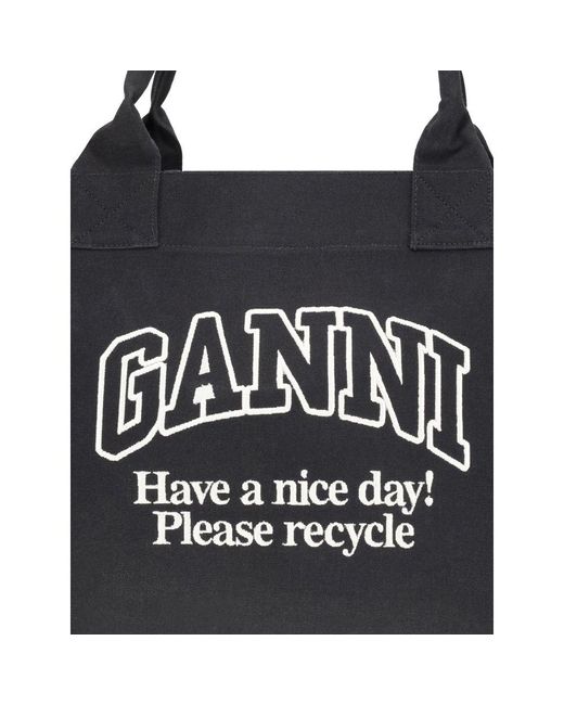 Ganni Black Shopper Xxl Contrasted Logo Pocket