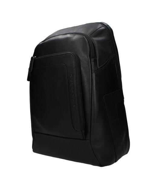 Piquadro Black Leather Backpack for men