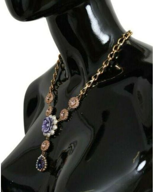 Dolce & Gabbana Black Pink Brass Crystal Purple Pearl Pendants