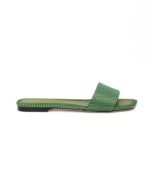 Jimmy Choo Green Satin Crystal Clovis Flat