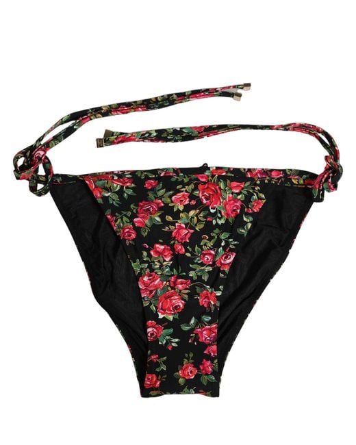 Dolce & Gabbana Black Floral Print Nylon Beachwear Bikini Bottom