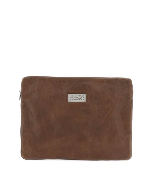MM6 by Maison Martin Margiela Brown Crinkled Leather Document Holder Pouch