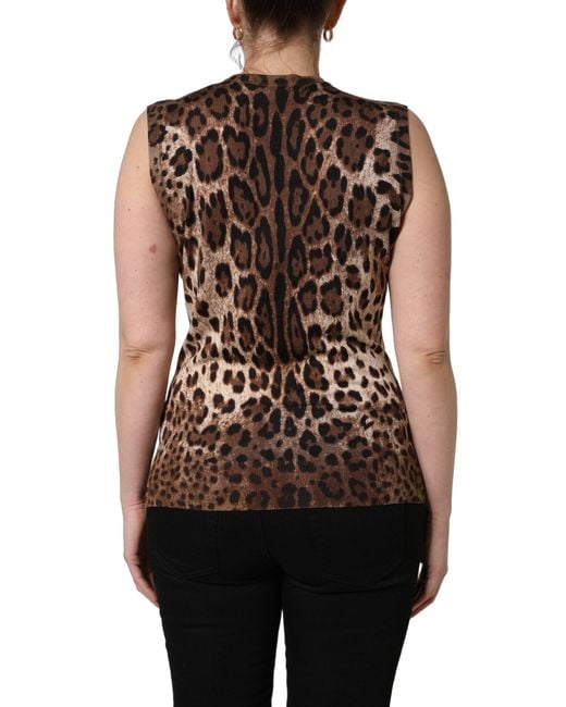 Dolce & Gabbana Brown Chic Leopard Silk Cashmere Sleeveless Top