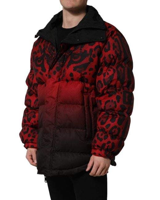 Dolce & Gabbana Red Black Reversible Animal Print Puffer Coat Jacket for men