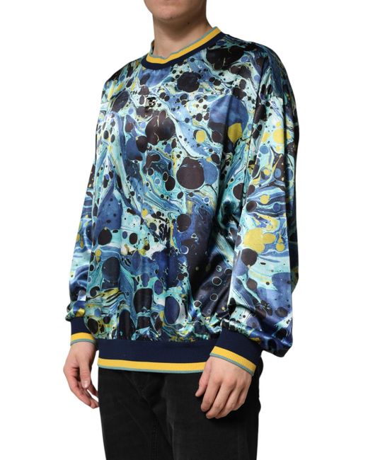 Dolce & Gabbana Blue Marble Print Pullover Sweater Elastane+Polyester Clothing for men