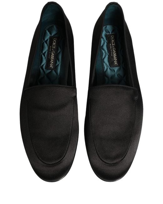Dolce & Gabbana Black Satin Logo Slip On Flats Loafers Shoes for men