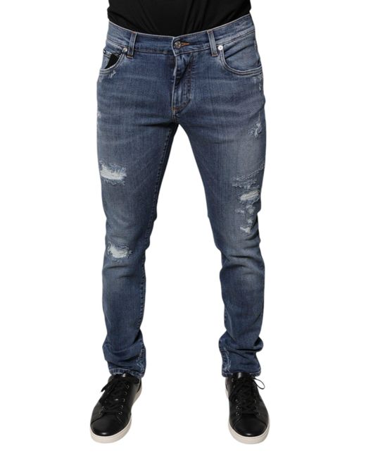 Dolce & Gabbana Blue Slim Fit Ripped Jeans for men