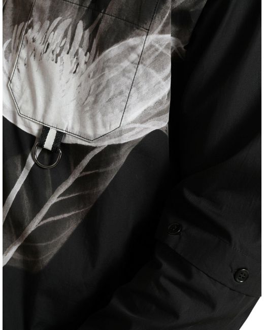 Dolce & Gabbana Black Floral Cotton Collared Long Sleevesshirt for men
