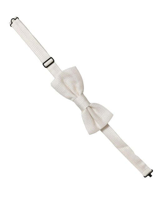 Dolce & Gabbana Men Off White Silk Adjustable Neck Papillon Bow Tie for men