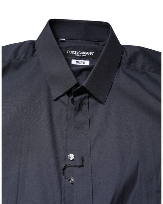Dolce & Gabbana Blue Dark Martini Cotton Dress Formal Shirt for men