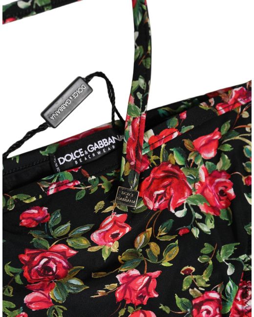 Dolce & Gabbana Black Floral Print Nylon Beachwear Bikini Bottom