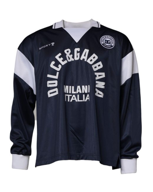 Dolce & Gabbana Blue Logo Jersey Collared Pullover Sweater for men