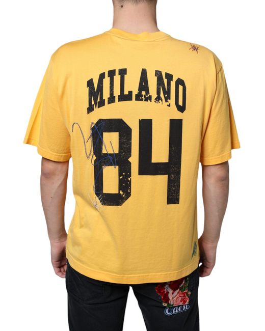 Dolce & Gabbana Yellow Secret Graden Floral Cotton Crew Neck T-Shirt for men