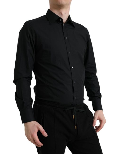 Dolce & Gabbana Black Cotton Men Formal Gold Dress Shirt for men
