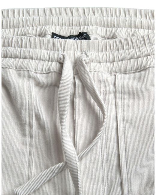 Dolce & Gabbana Gray Beige Cotton Corduroy Logo Bermuda Shorts for men