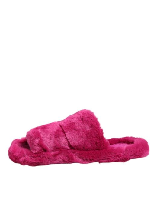 Dolce & Gabbana Pink Acrylic Faux Fur Mens Flats Sandals Shoes for men