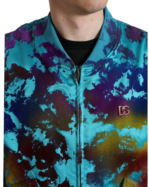 Dolce & Gabbana Blue Multicolor Color Splash Zip Bomber Jacket for men