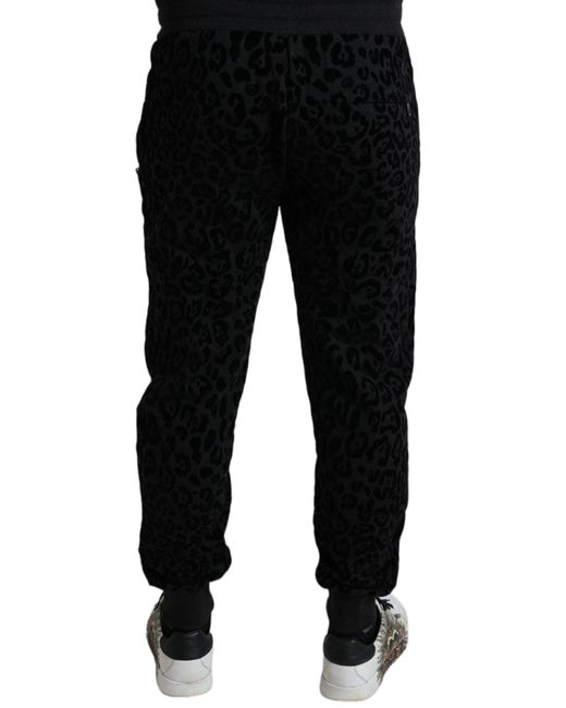 Dolce & Gabbana Black Leopard Cotton Slim Fit Jogger Pants for men