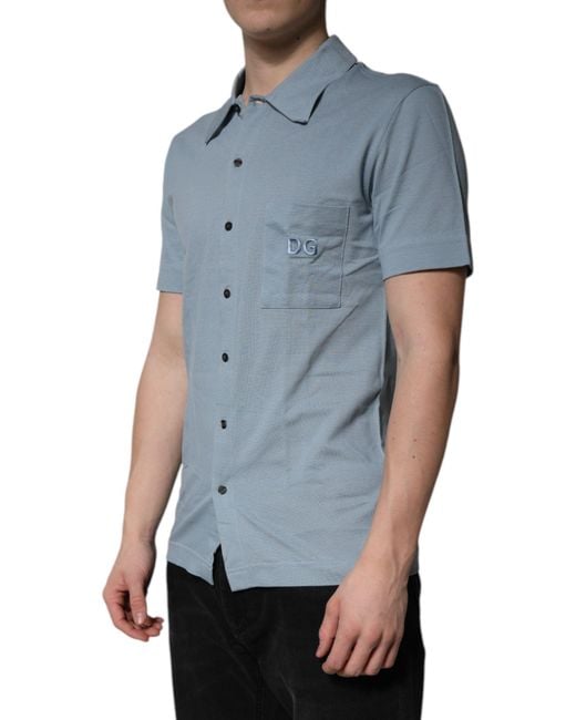 Dolce & Gabbana Blue Cotton Button Down Casual Men Polo Shirt for men