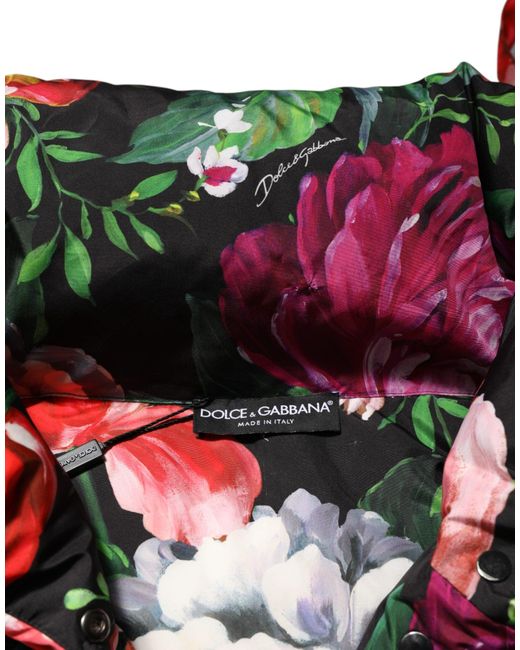 Dolce & Gabbana Red Multicolor Floral Hooded Puffer Coat Jacket