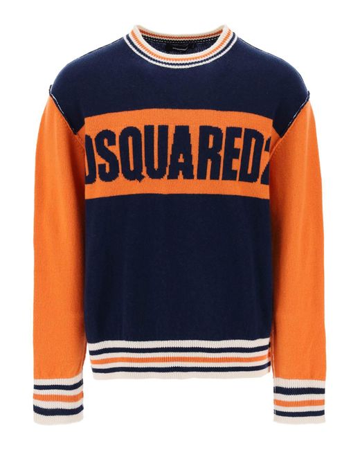 DSquared² Blue College Sweater In Jacquard Wool for men