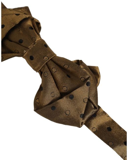 Dolce & Gabbana Men Brown Polka Dot Silk Adjustable Neck Papillon Bow Tie for men
