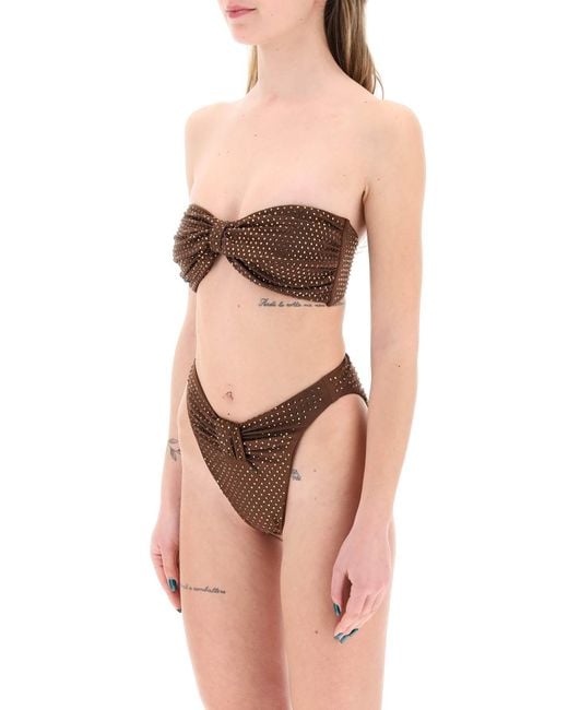 Self-Portrait Brown Strapless Bikini Top With Rhin