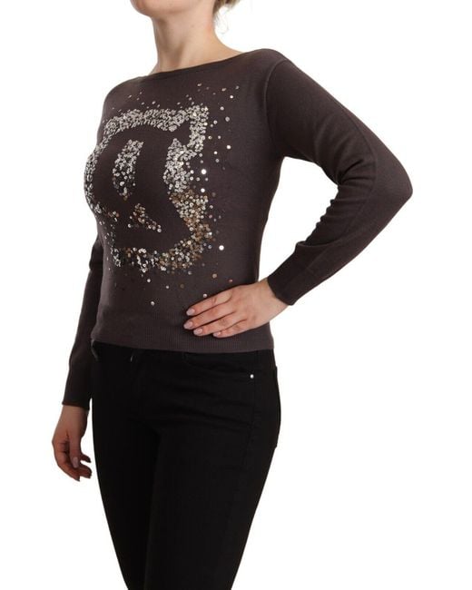 John Galliano Black Brown Wool Sequined Long Sleeves Pullover Sweater