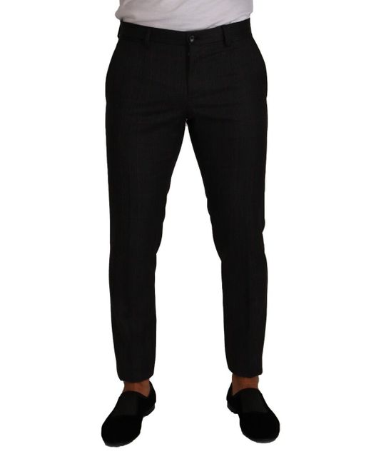 Dolce & Gabbana Black Elegant Check Slim Fit Trousers for men