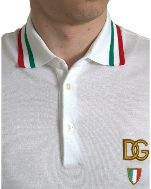 Dolce & Gabbana White Elegant Cotton Polo With Logo Detail for men