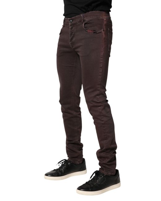 Daniele Alessandrini Black Brown Cotton Mid Waist Skinny Men Denim Jeans for men