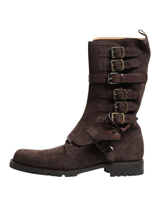 Dolce & Gabbana Black Brown Suede Leather Combat Ankle Boots Shoes for men