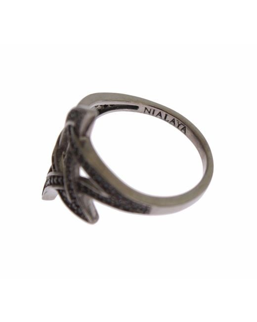 Nialaya Black Cz Rhodium 925 Silver S Ring