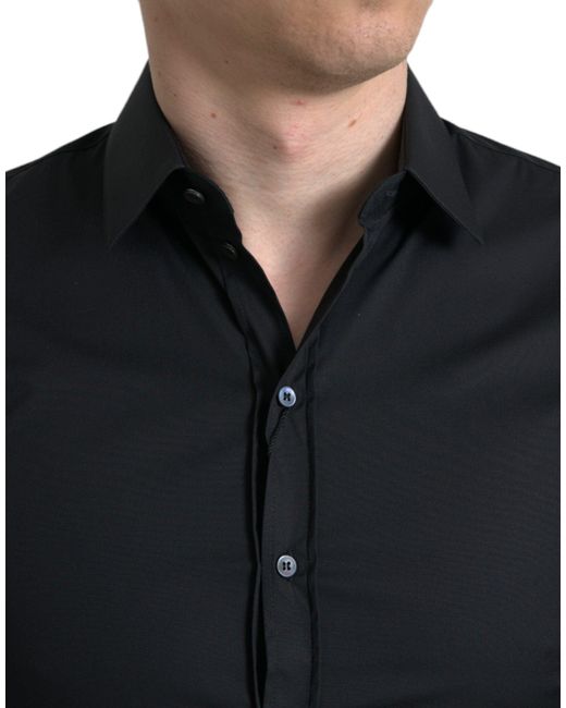 Dolce & Gabbana Black Cotton Stretch Slim Formal Dress Shirt for men