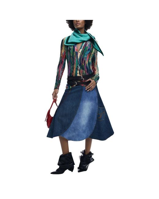 Desigual Blue Cotton Long Skirt
