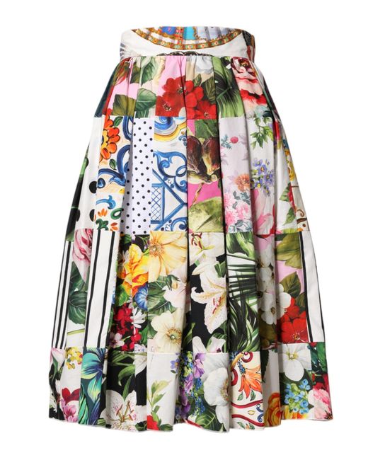 Dolce & Gabbana Red Multicolor Patchwork High Waist Midi Skirt