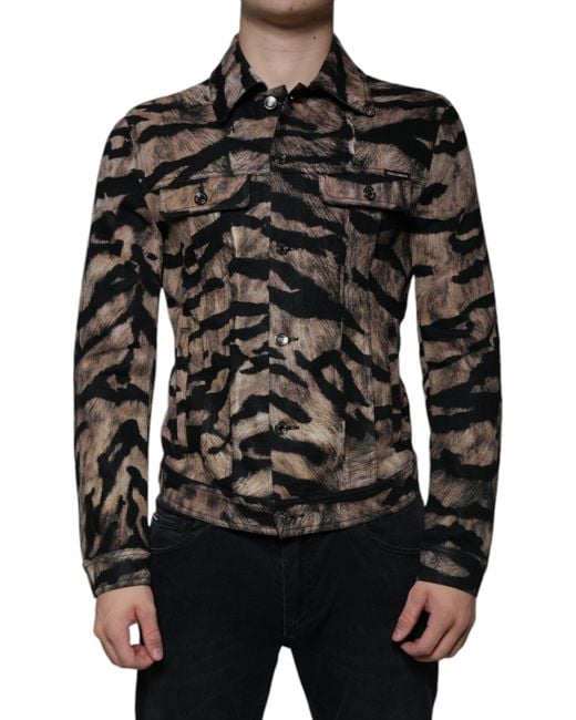 Dolce & Gabbana Black Tiger Button Down Collared Jacket for men