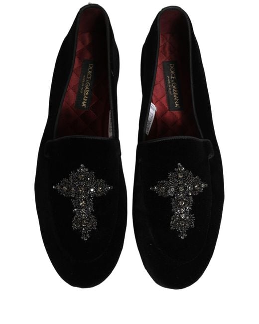 Dolce & Gabbana Black Suede Embellished Dress Loafers Shoes for men