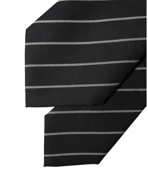 Dolce & Gabbana Black White Stripes Wool Adjustable Necktie Tie